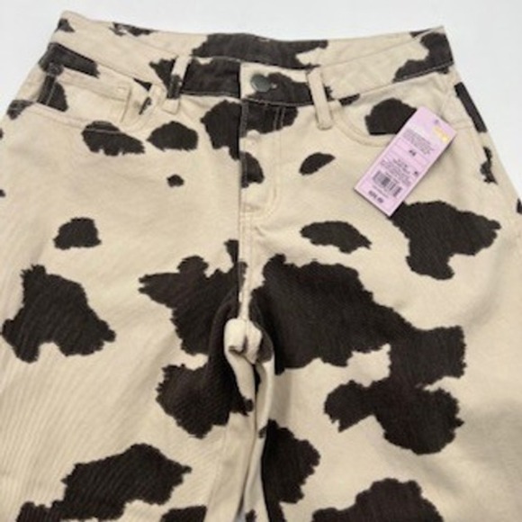 Wild Fable Womens Brown Cow Print High Rise Wide Leg Denim Pants XS New - Picture 3 of 13